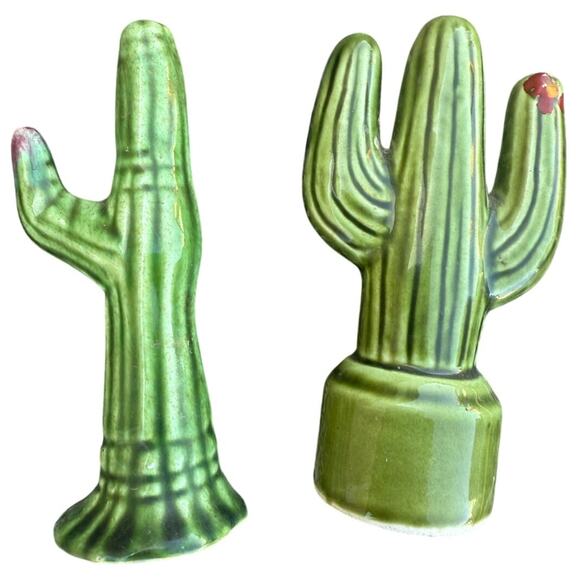unknown Other - Vintage Ceramic Cactus Salt & Pepper Shakers – Southwestern – Missing Plugs